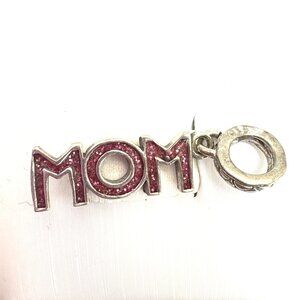 VTG Mom Slide Charm Pendant Pink Sparkles Sterling Silver 925 1.25" Length